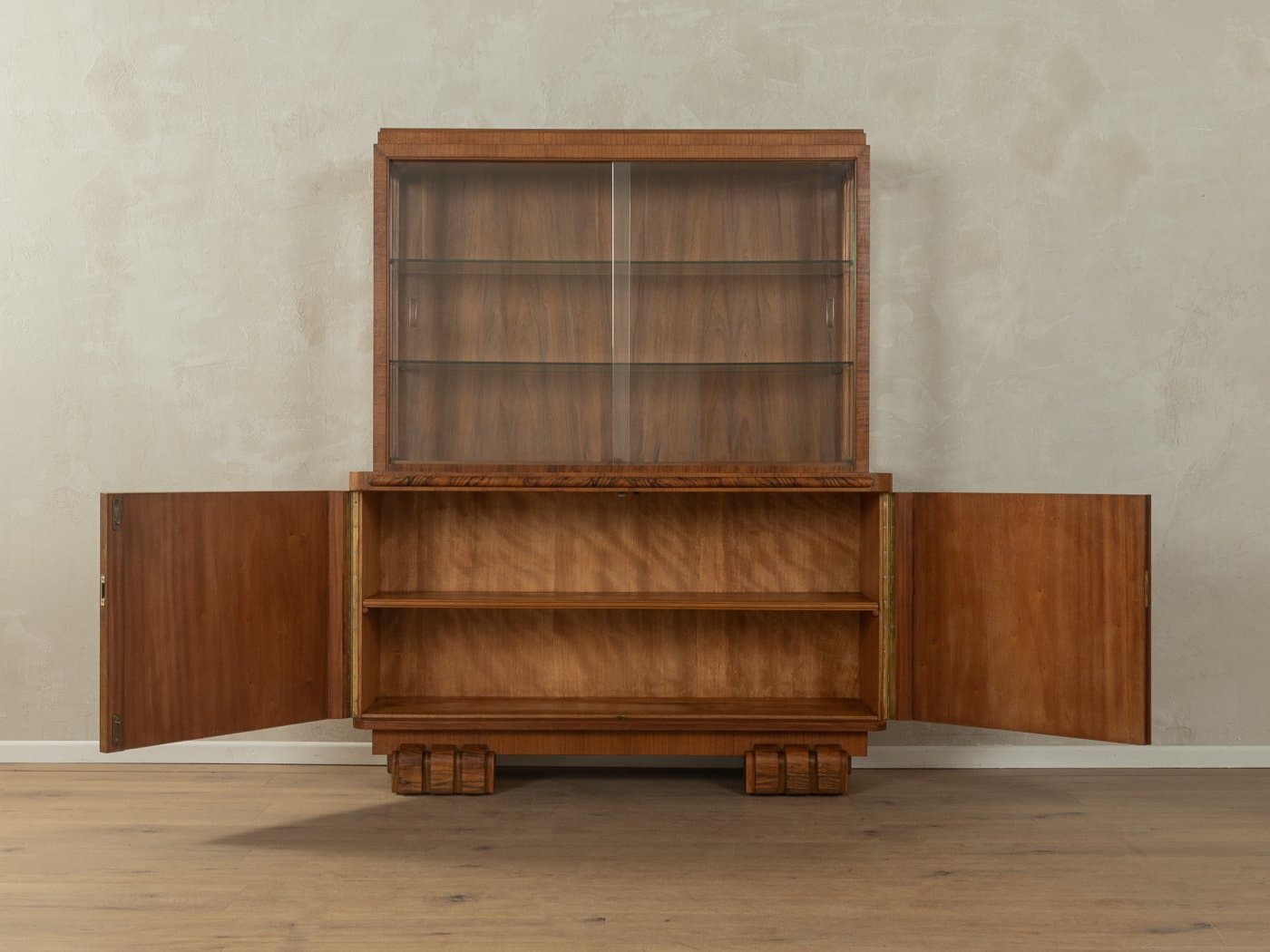 Witryna Art Deco, szkło, orzech brązowy, Niemcy, lata 20. - 279250