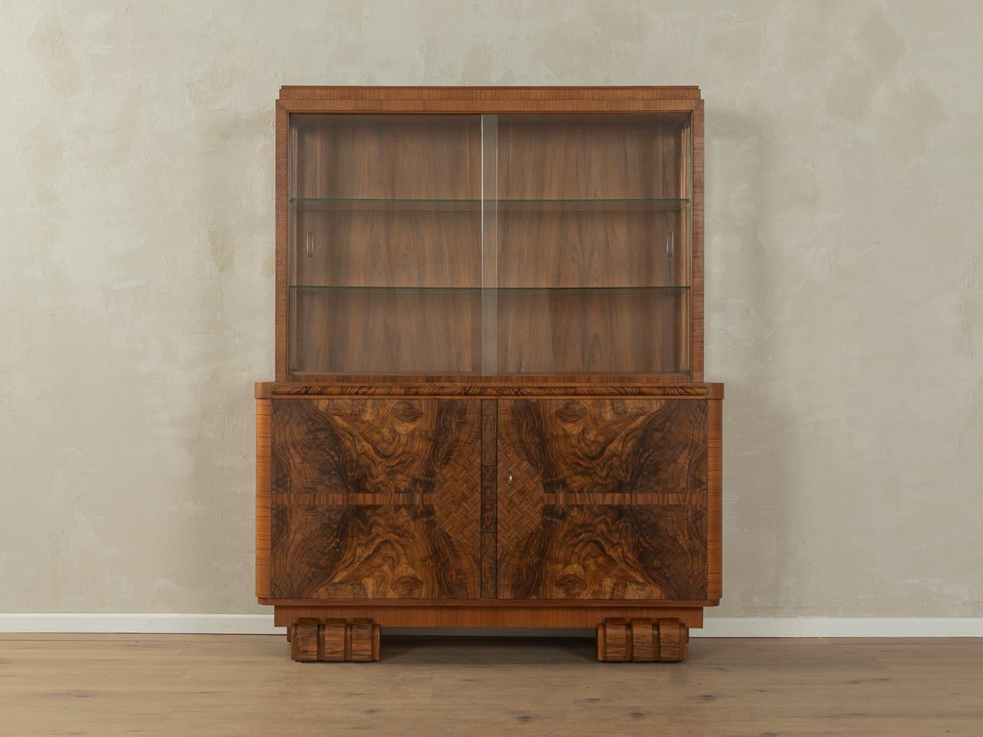 Witryna Art Deco, szkło, orzech brązowy, Niemcy, lata 20. - 279247