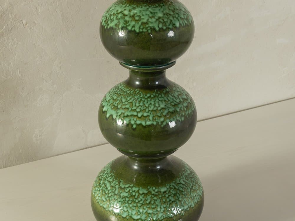 Table Lamp Bubble, green ceramic, cream silk, Kaiser Leuchten, Germany, 1960s. - 279182