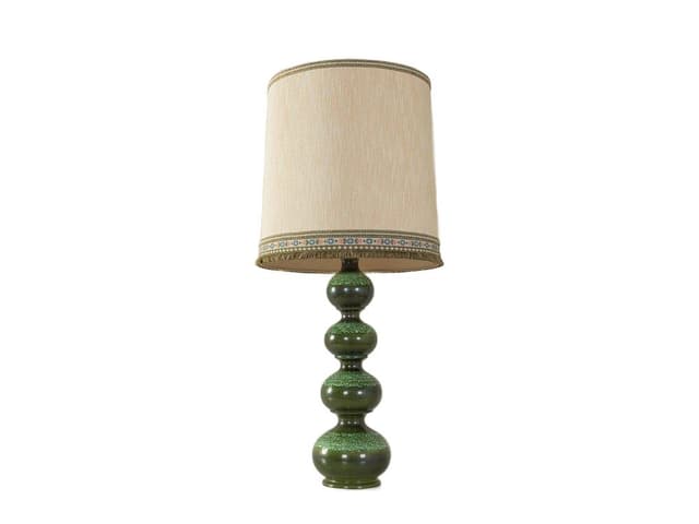 Table Lamp Bubble, green ceramic, cream silk, Kaiser Leuchten, Germany, 1960s. - DIMENSION