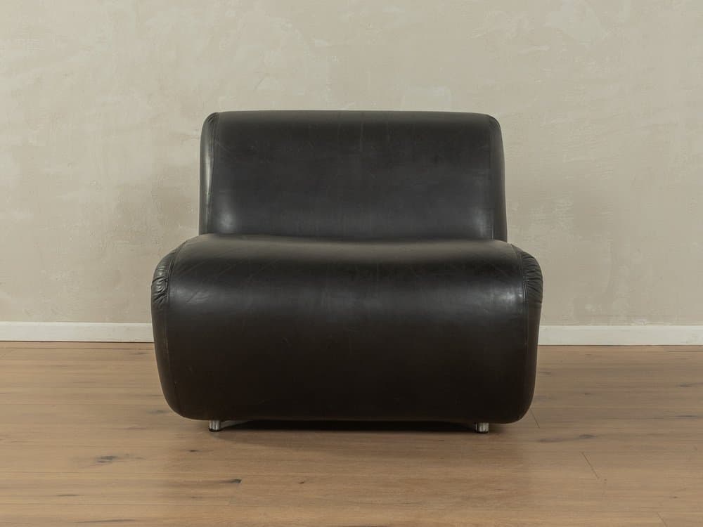 Fotel lounge Space Age, skóra czarna, stal nierdzewna, Niemcy, lata 70. - 279166