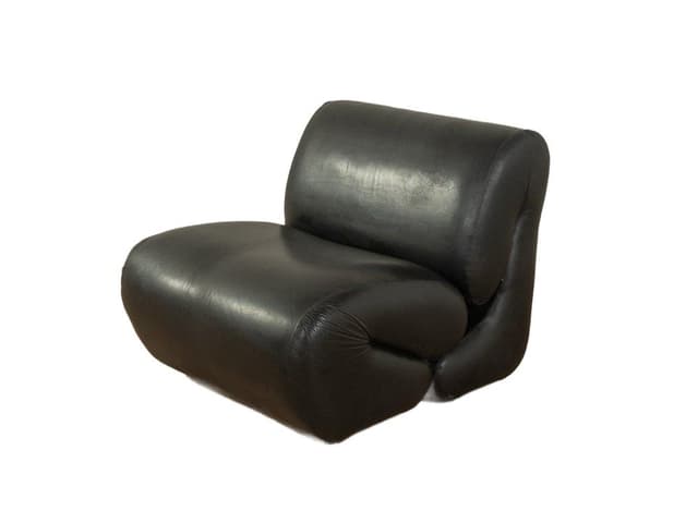 Fotel lounge Space Age, skóra czarna, stal nierdzewna, Niemcy, lata 70. - WYMIARY