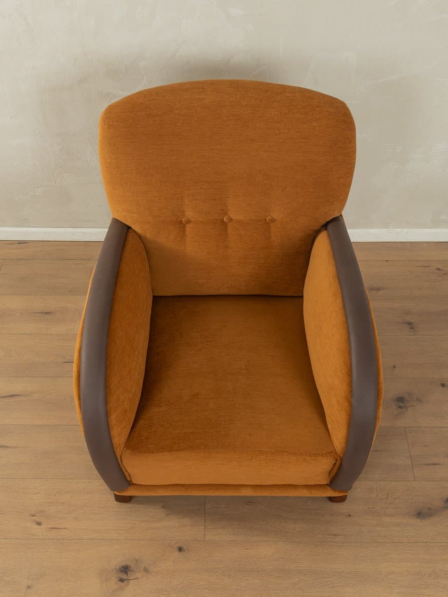 Fotel lounge Art Deco, brązowy, velvet, skaj, drewno, Niemcy, lata 30. - 279148