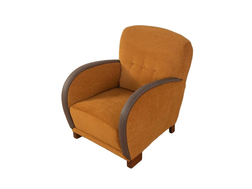 Fotel lounge Art Deco, brązowy, velvet, skaj, drewno, Niemcy, lata 30.