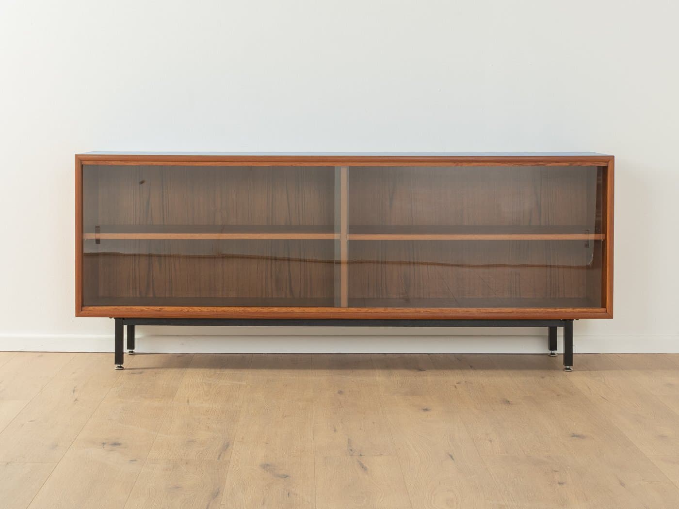 Sideboard, blat Formica niebieski, teak brązowy, stal czarna, szkło przezroczyste, Niemcy, lata 60. - 279085