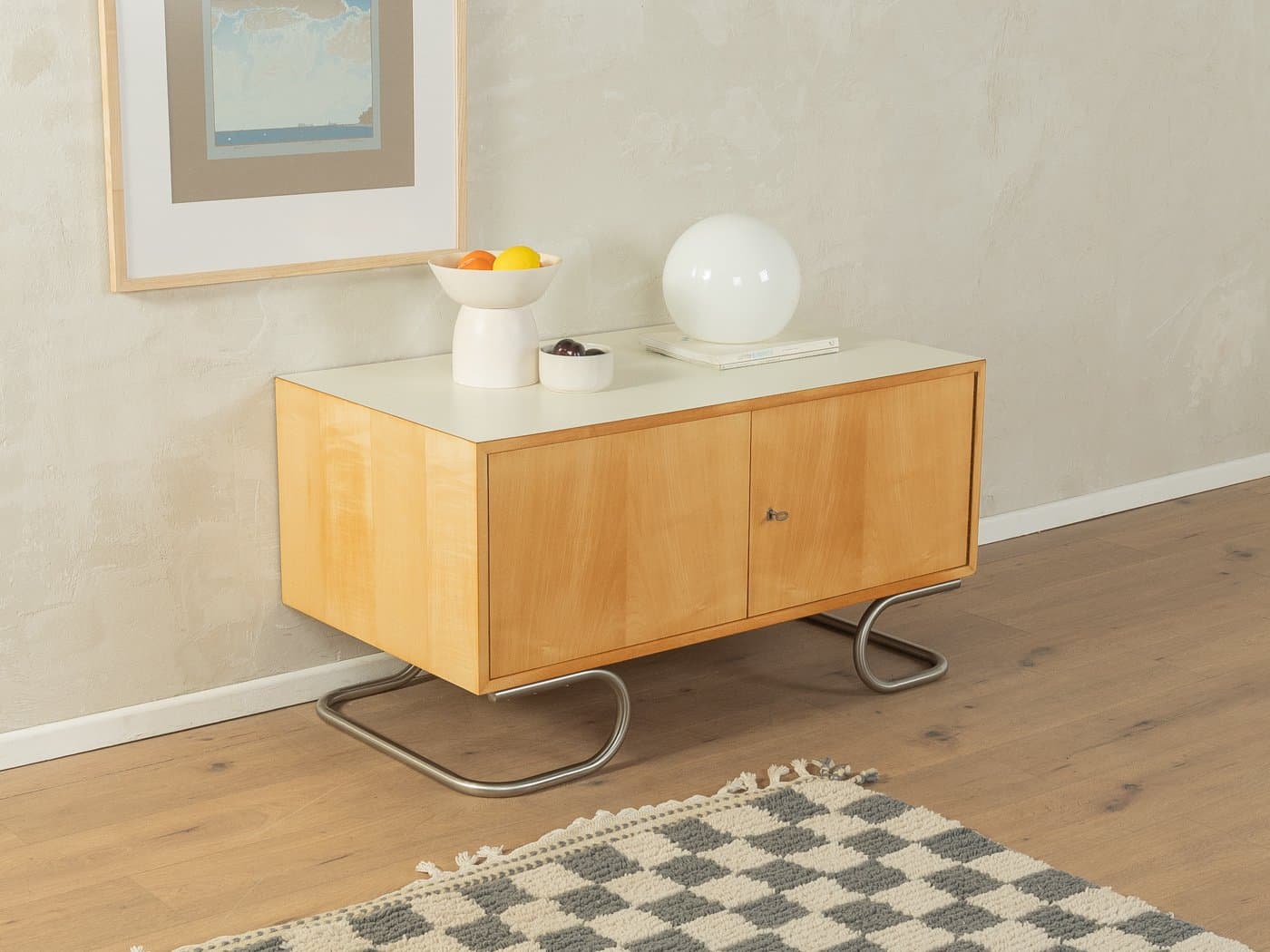 Sideboard, czereśnia, stal nierdzewna, Formica kremowa, WK Möbel, Niemcy, lata 60. - 279072