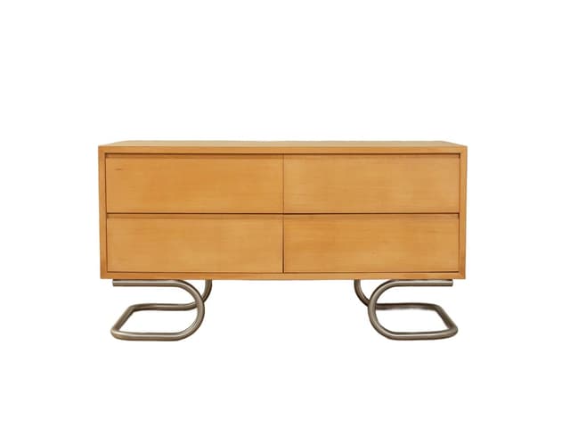 Komoda, wiśnia brąz, stal nierdzewna, WK Möbel, Niemcy, lata 60. - WYMIARY