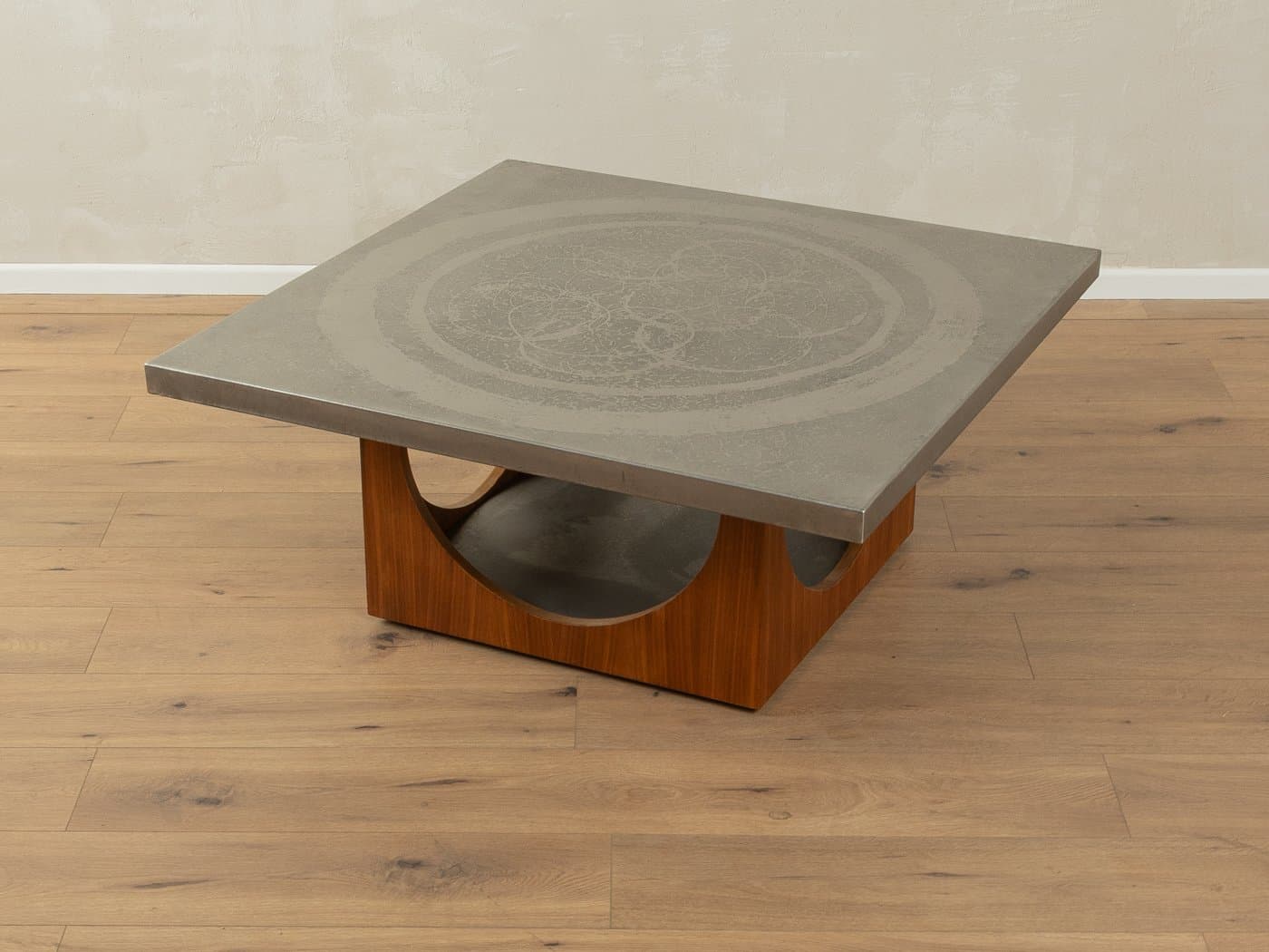 Coffee table, grey stainless steel, brown walnut, by H. Lilienthal, Germany, 1970s. - 279036