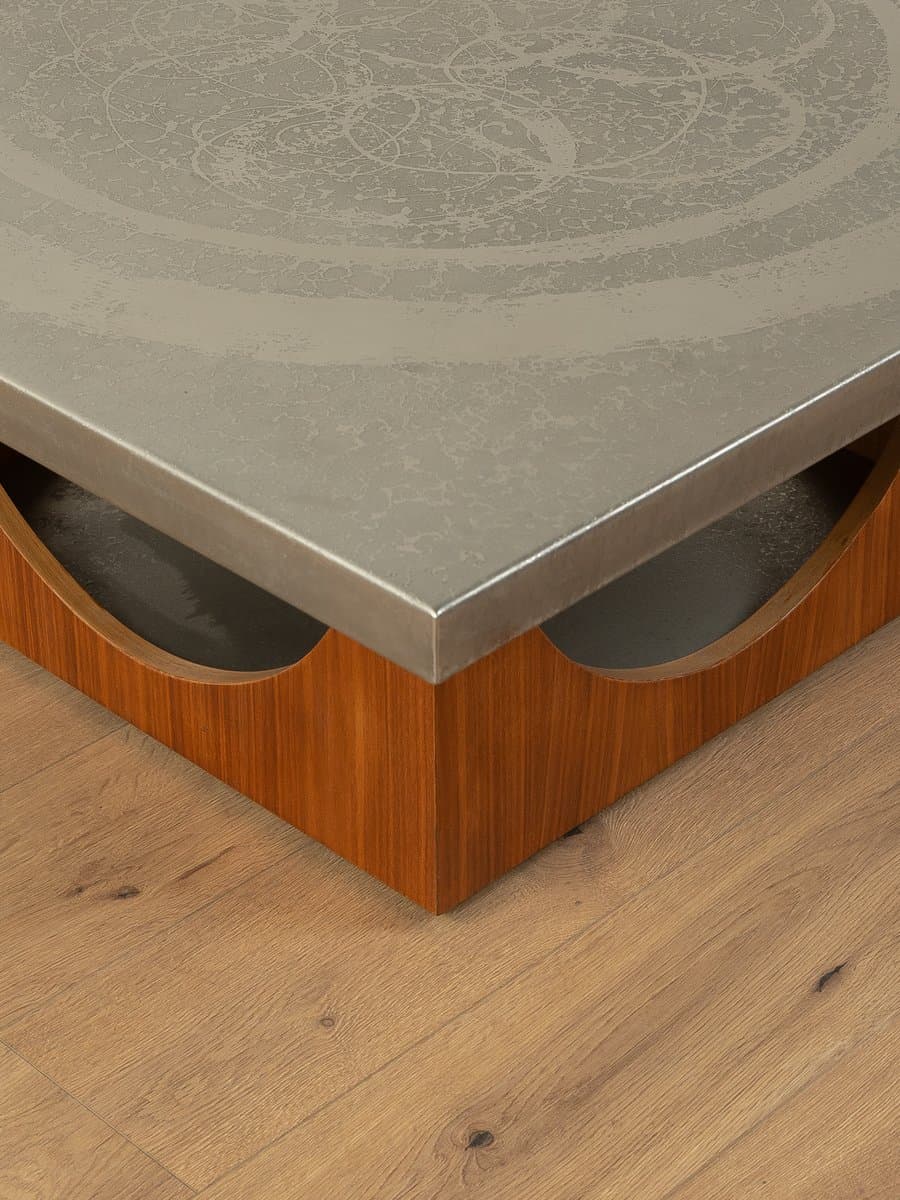 Coffee table, grey stainless steel, brown walnut, by H. Lilienthal, Germany, 1970s. - 279034