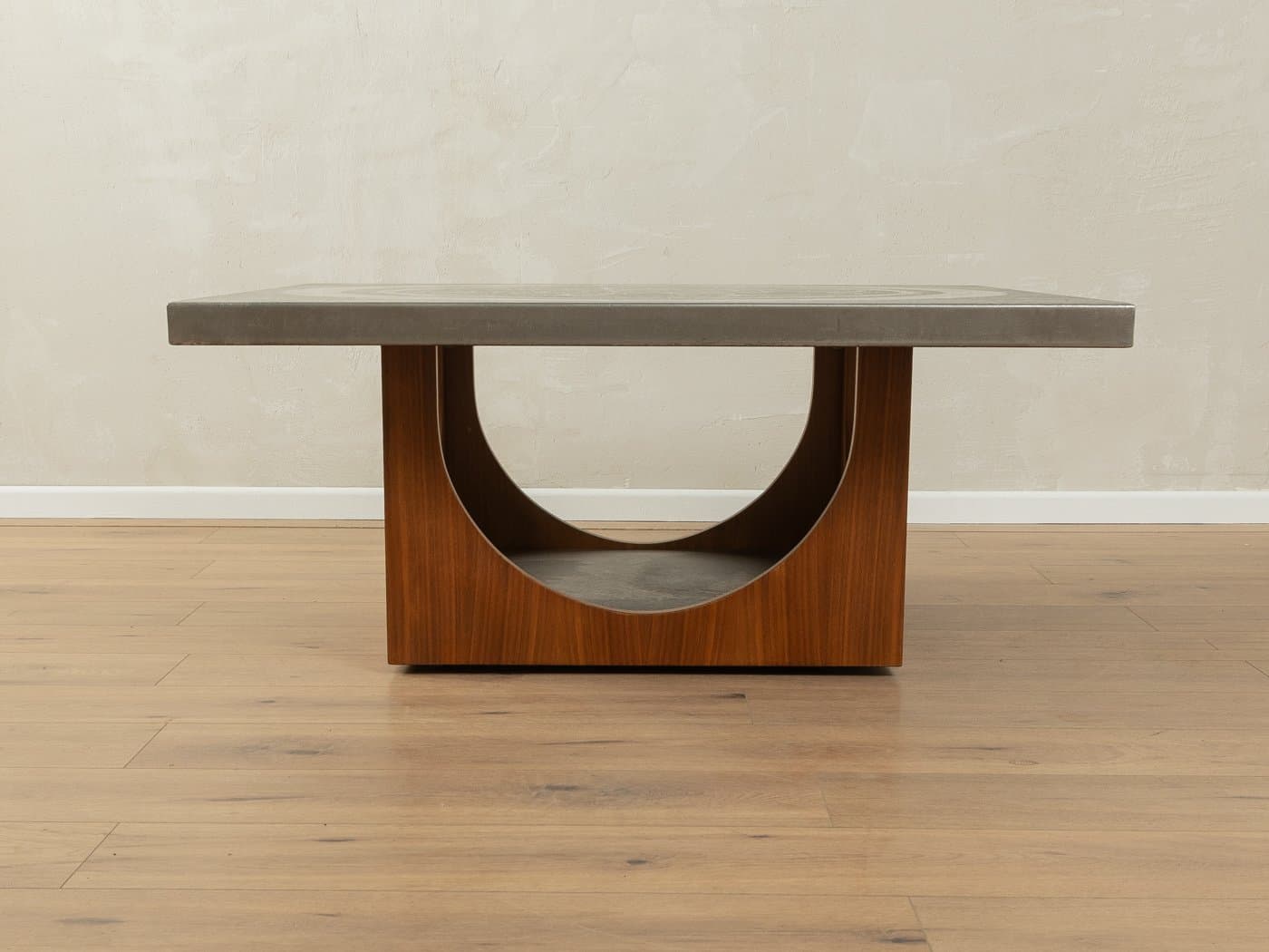 Coffee table, grey stainless steel, brown walnut, by H. Lilienthal, Germany, 1970s. - 279032