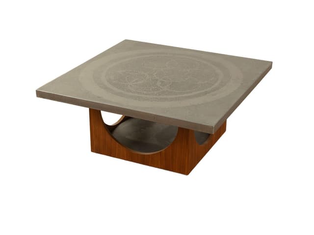 Coffee table, grey stainless steel, brown walnut, by H. Lilienthal, Germany, 1970s. - DIMENSION