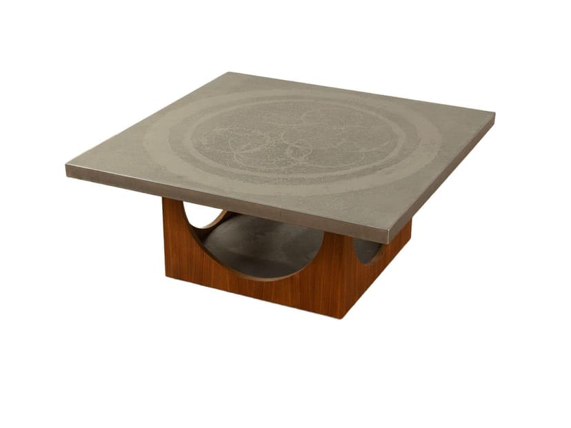 Coffee table, grey stainless steel, brown walnut, by H. Lilienthal, Germany, 1970s.