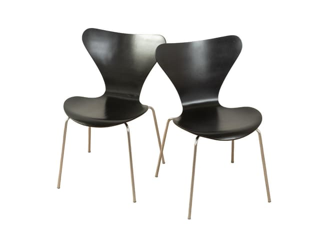 Para krzeseł Model 3107, czarny, sklejka, stal nierdzewna, proj. A. Jacobsen, Fritz Hansen, Dania, lata 50. - WYMIARY