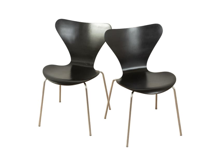 Para krzeseł Model 3107, czarny, sklejka, stal nierdzewna, proj. A. Jacobsen, Fritz Hansen, Dania, lata 50.