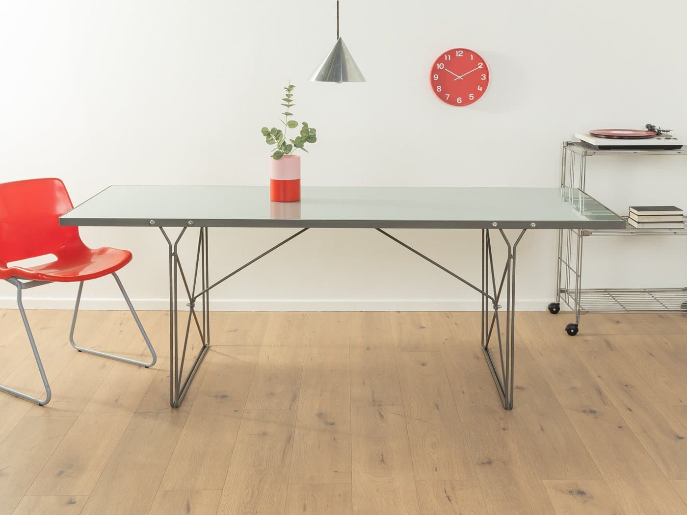 Stół jadalniany Moment, szkło mrożone szare, metal szary, proj. N. Gammelgaard, Ikea, Szwecja, lata 80. - 279012