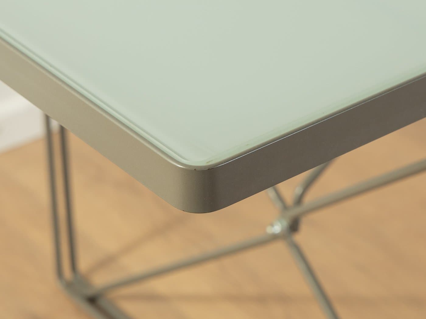 Stół jadalniany Moment, szkło mrożone szare, metal szary, proj. N. Gammelgaard, Ikea, Szwecja, lata 80. - 279016