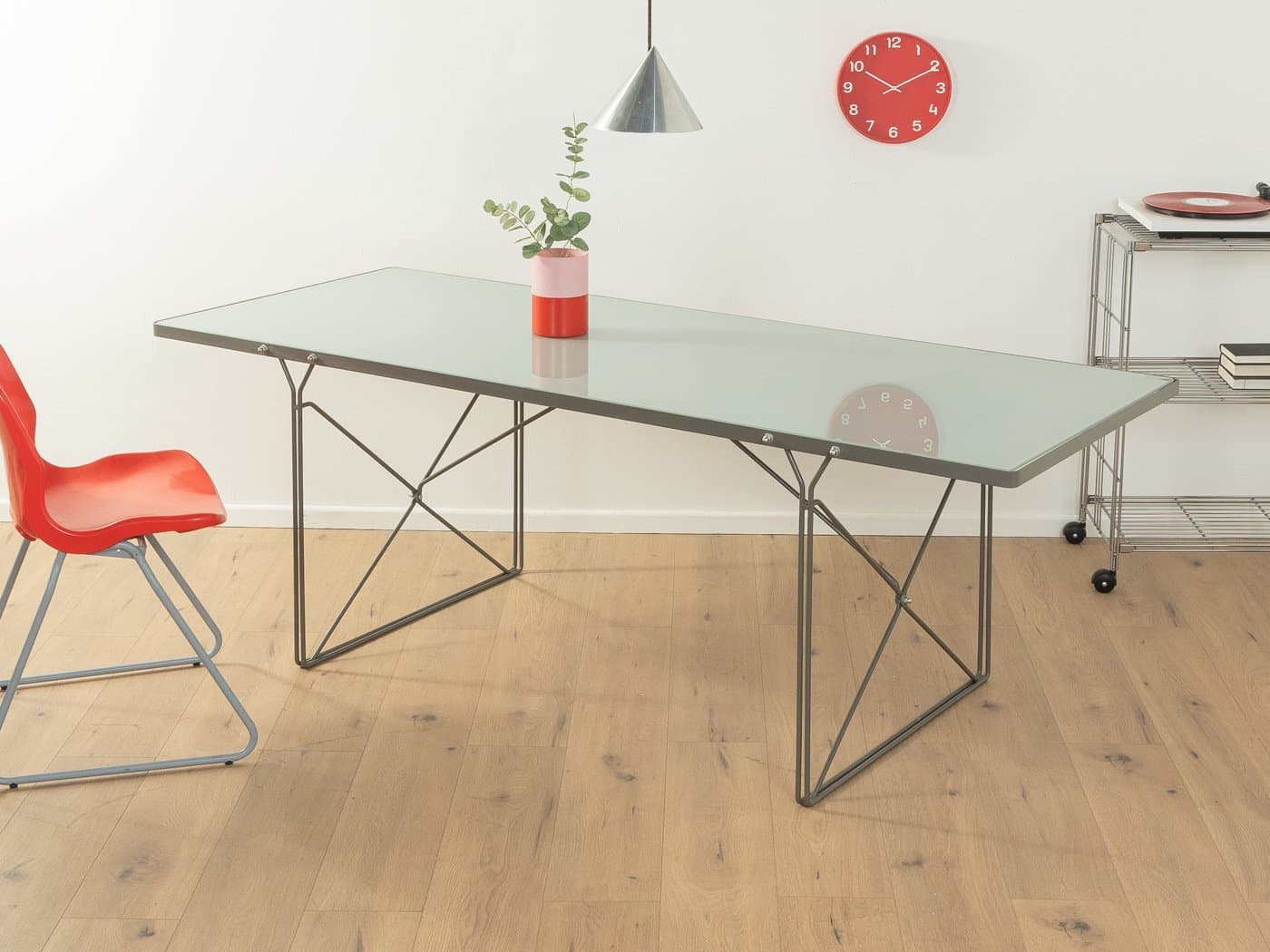 Stół jadalniany Moment, szkło mrożone szare, metal szary, proj. N. Gammelgaard, Ikea, Szwecja, lata 80. - 279011