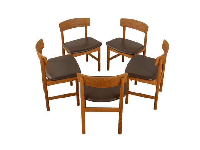 Zestaw pięciu krzeseł 3236, skóra ciemnobrązowa, dąb, proj. B. Mogensen, Fredericia, Dania, lata 50. - WYMIARY