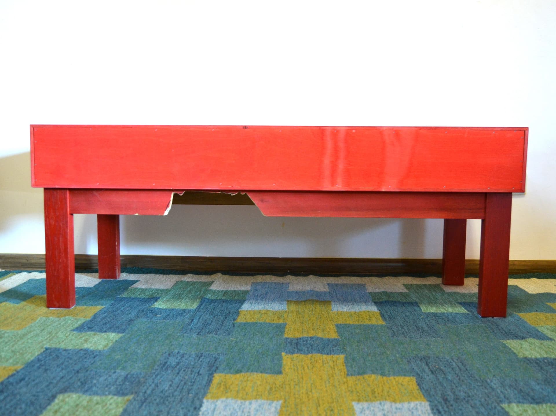 Konsola z lustrem, czerwony, drewno, proj. L. G. Nilsson, E. Wrangel, Ateljé Glas & Trä, Szwecja, lata 60. - 79264