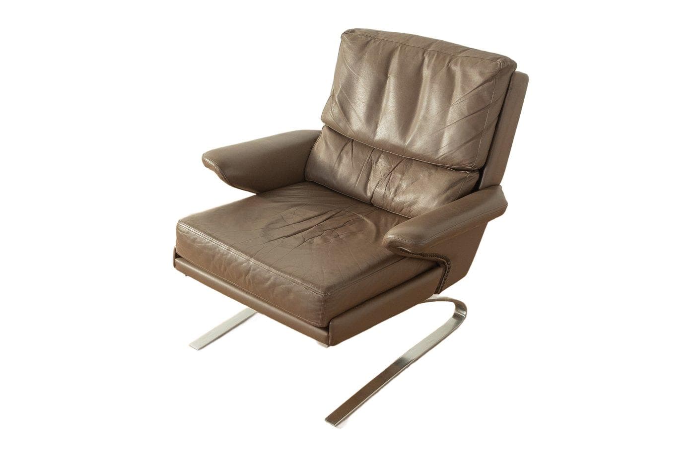Fotel Swing, skóra brązowa, stal chromowana, proj. R. Adolf, F. W. Möller, Niemcy, lata 70.
