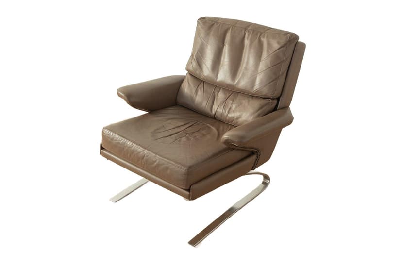 Fotel Swing, skóra brązowa, stal chromowana, proj. R. Adolf, F. W. Möller, Niemcy, lata 70.