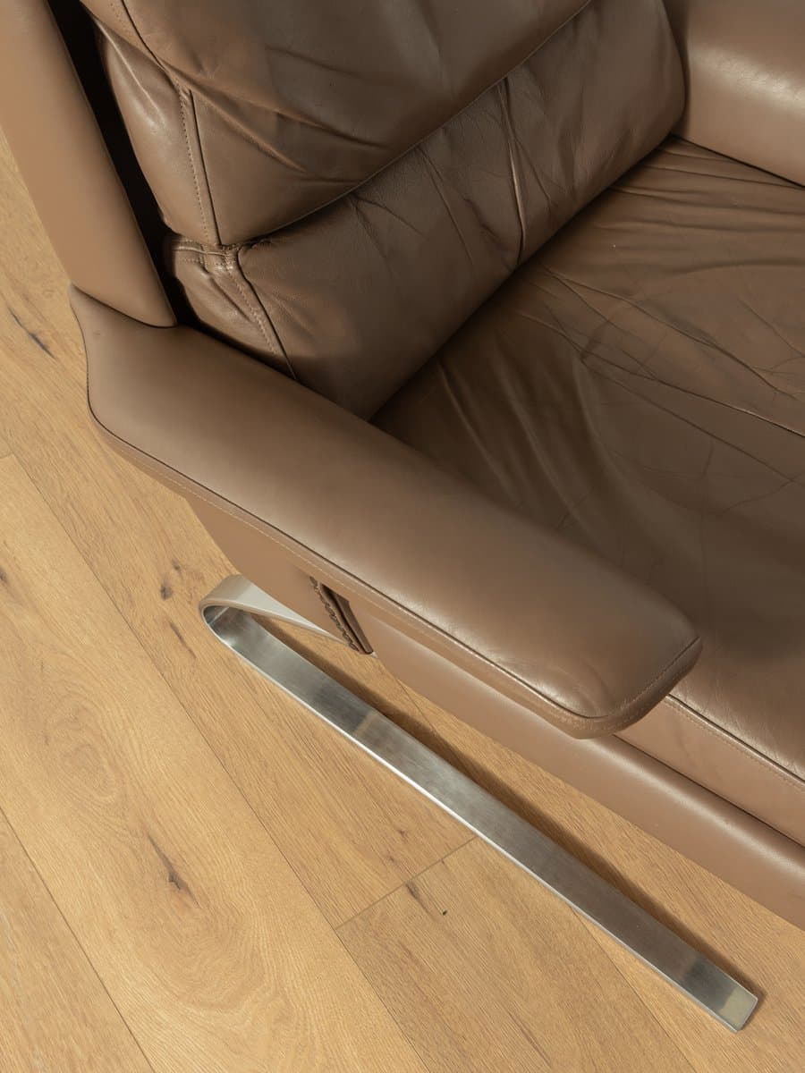 Fotel Swing, skóra brązowa, stal chromowana, proj. R. Adolf, F. W. Möller, Niemcy, lata 70. - 278918