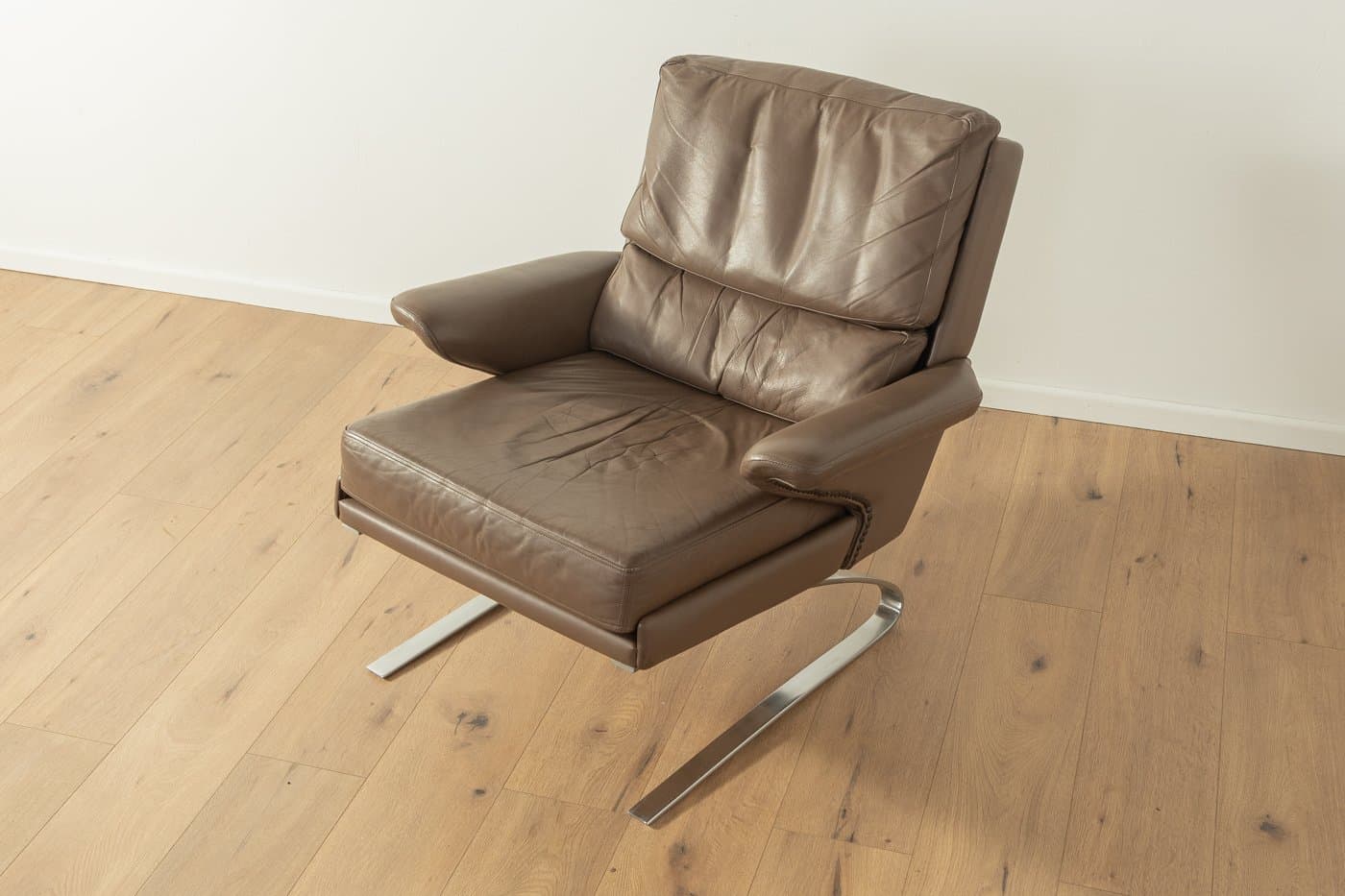 Fotel Swing, skóra brązowa, stal chromowana, proj. R. Adolf, F. W. Möller, Niemcy, lata 70. - 278919