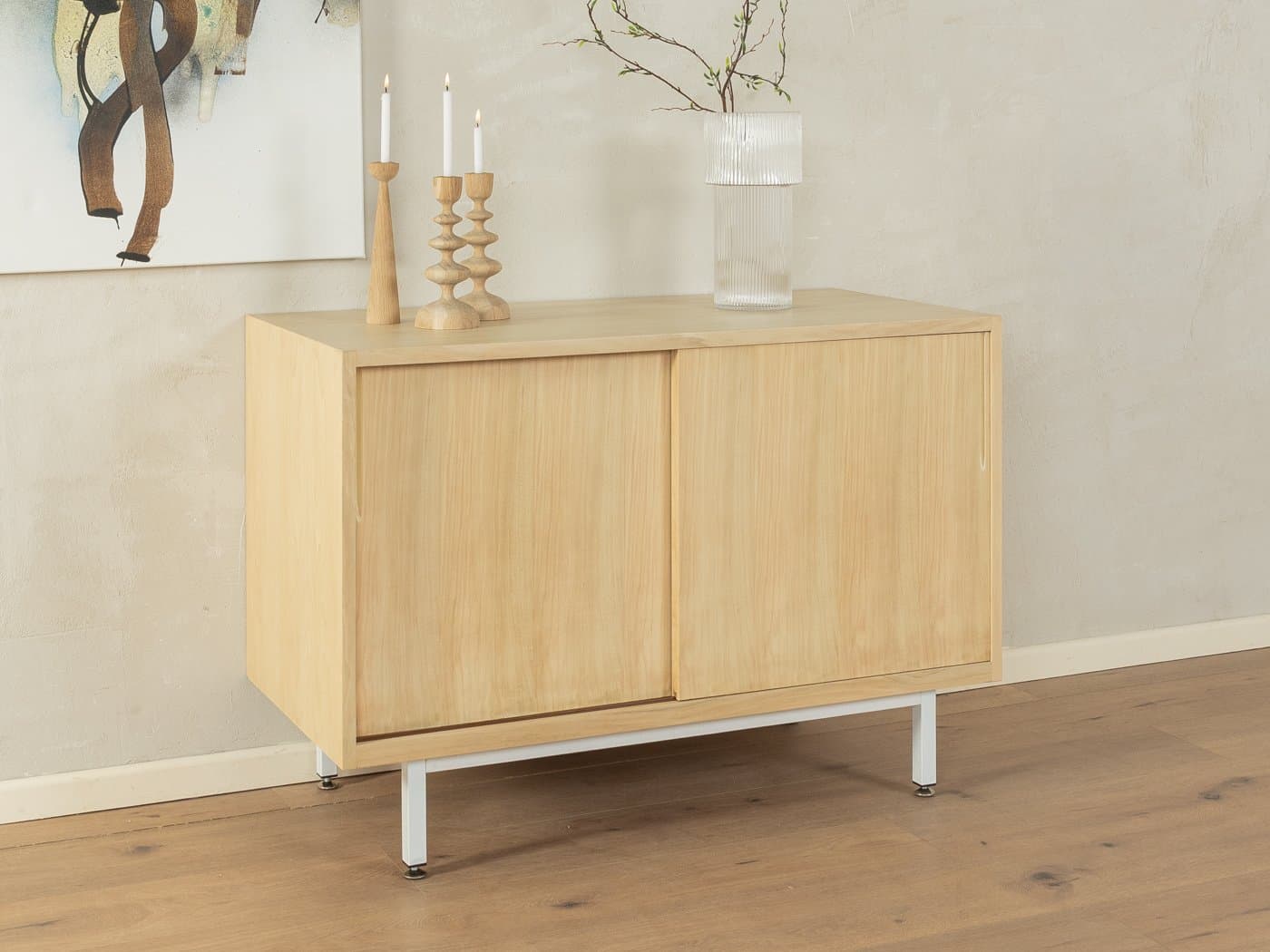 Komoda skandynawska, orzech beżowy, stal biała, Niemcy, lata 50. - 278811