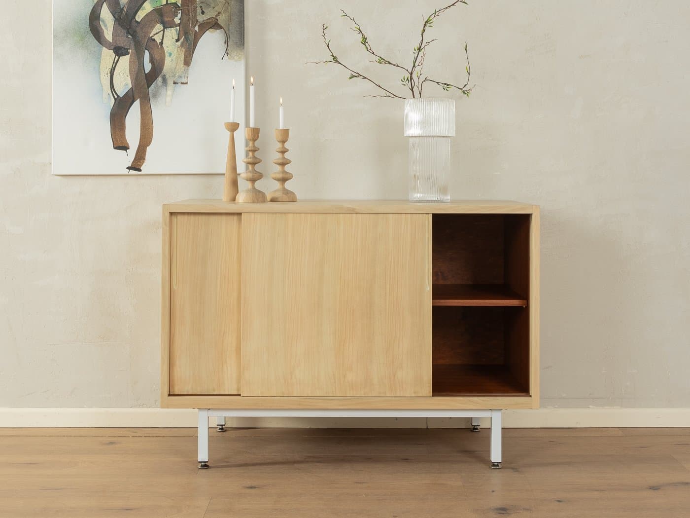 Komoda skandynawska, orzech beżowy, stal biała, Niemcy, lata 50. - 278810