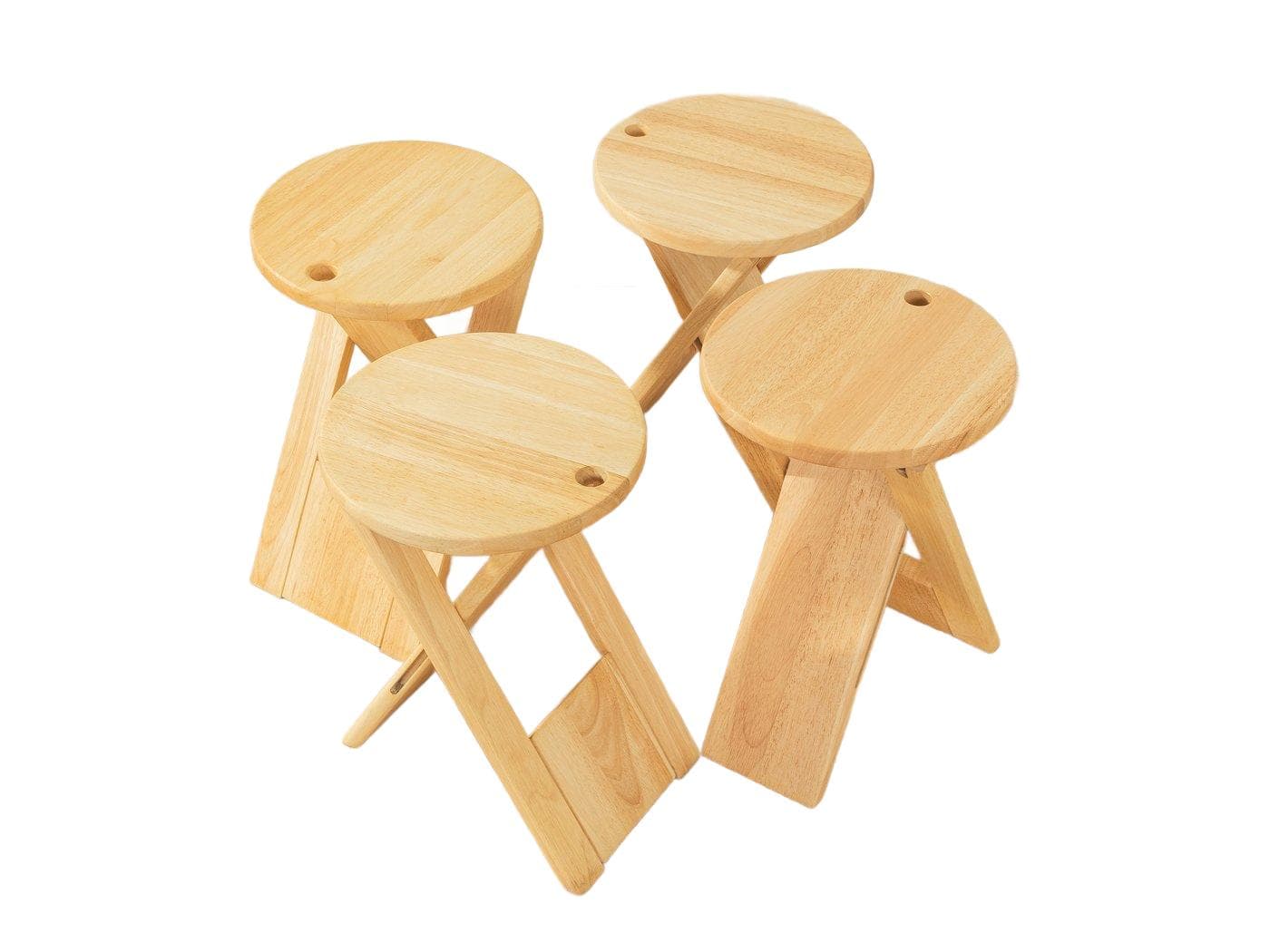 Zestaw czterech stołków składanych, buk beżowy, proj. R. Tallon, Francja, lata 70.