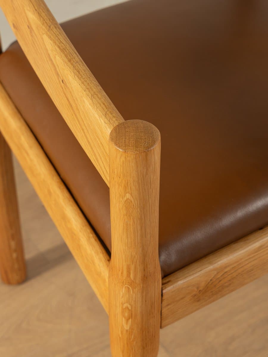 Fotel Carimate, skóra brązowa, dąb, proj. V. Magistretti, Cassina, Włochy, lata 50. - 278790