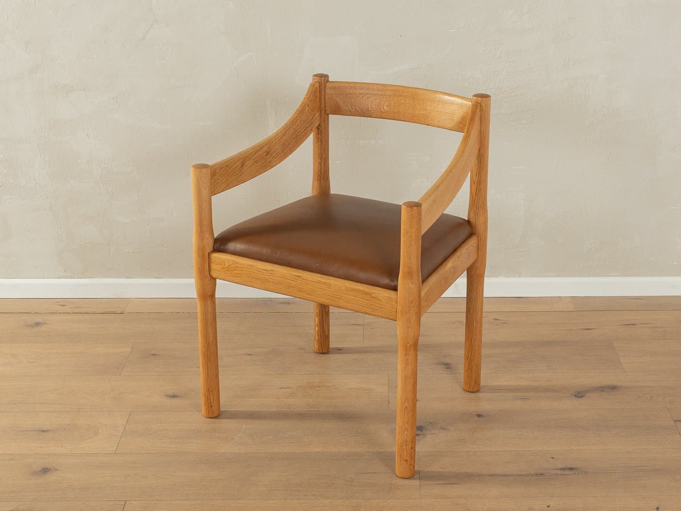 Fotel Carimate, skóra brązowa, dąb, proj. V. Magistretti, Cassina, Włochy, lata 50. - 278793