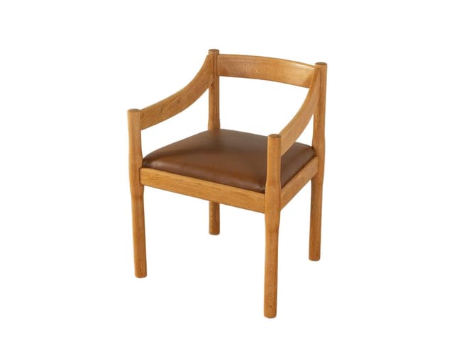 Fotel Carimate, skóra brązowa, dąb, proj. V. Magistretti, Cassina, Włochy, lata 50. - WYMIARY