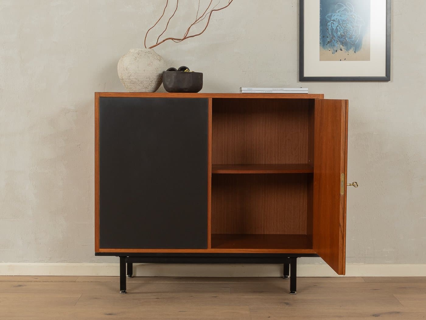 Komoda, czarny, teak, stal czarna, Niemcy, lata 60. - 278781