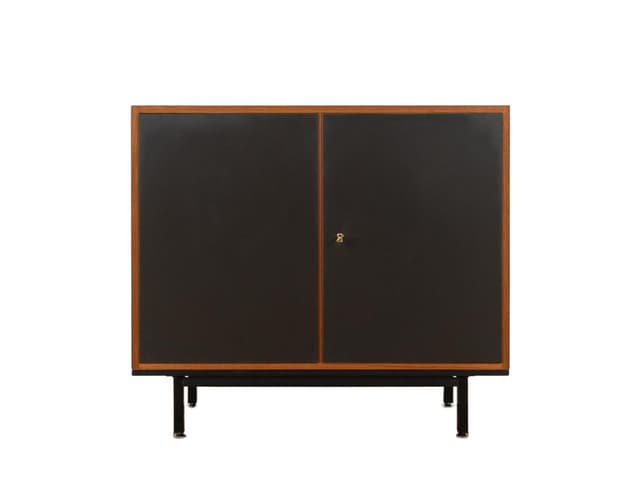 Komoda, czarny, teak, stal czarna, Niemcy, lata 60. - WYMIARY