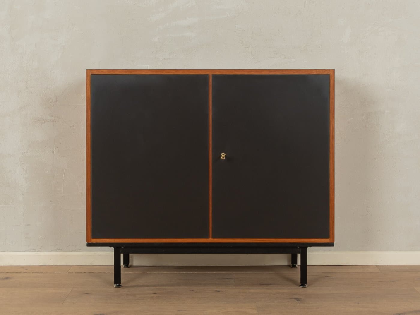 Komoda, czarny, teak, stal czarna, Niemcy, lata 60. - 278784