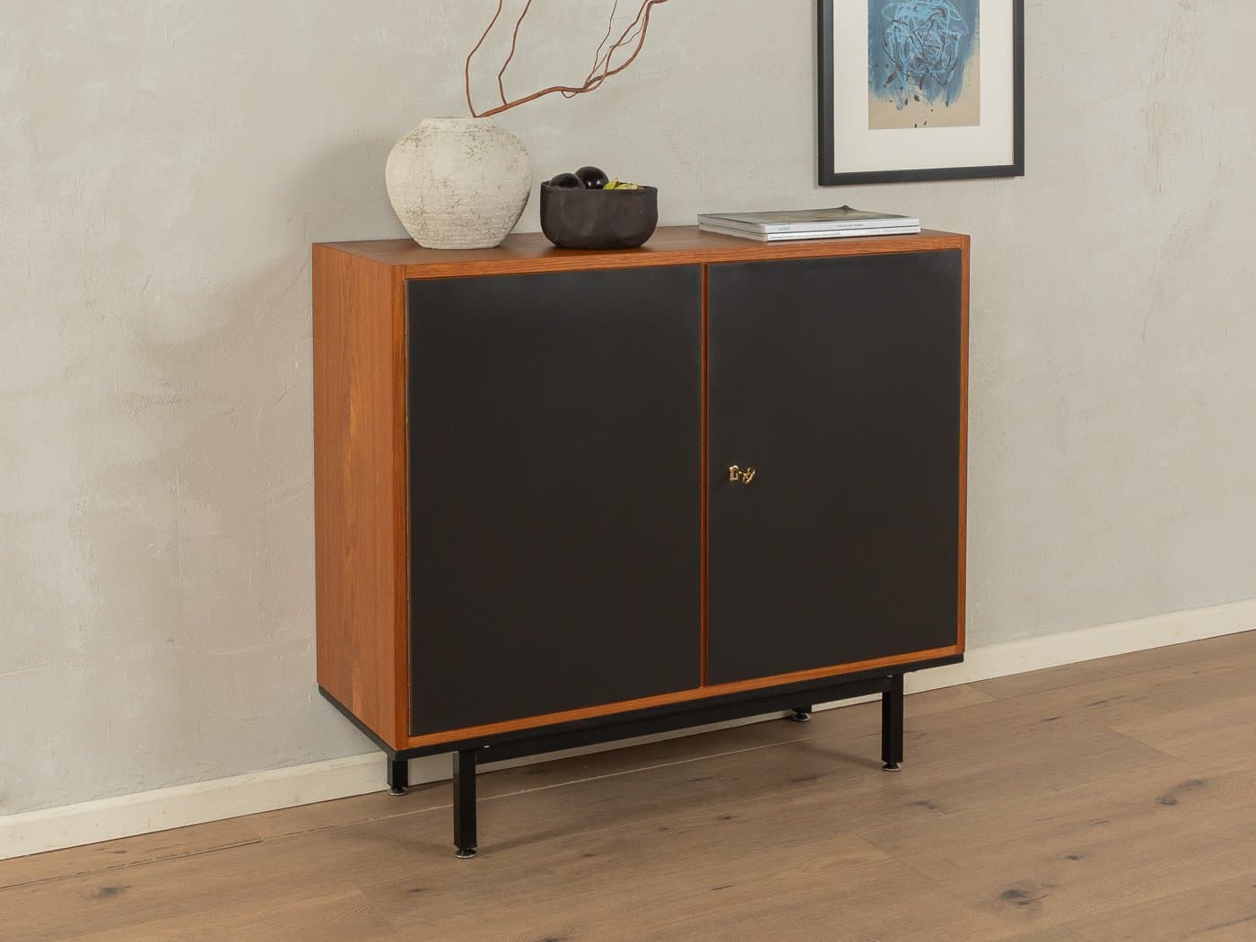 Komoda, czarny, teak, stal czarna, Niemcy, lata 60. - 278780