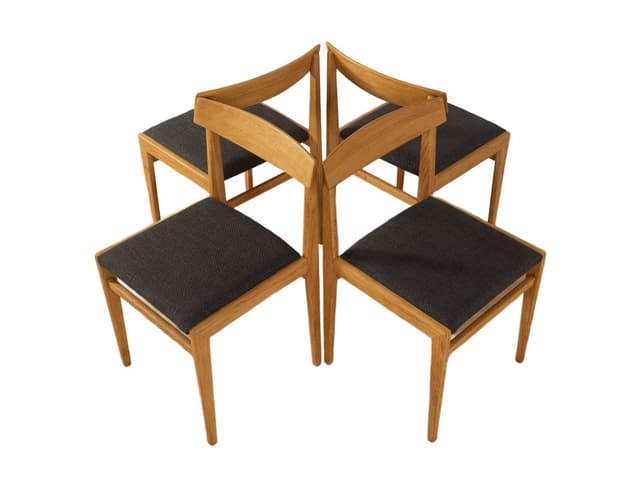 Zestaw czterech krzeseł jadalnianych, czarna tkanina, jesion brązowy, Lübke, Niemcy, lata 60. - WYMIARY