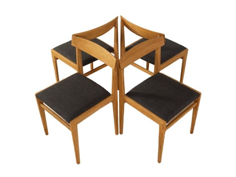 Zestaw czterech krzeseł jadalnianych, czarna tkanina, jesion brązowy, Lübke, Niemcy, lata 60.