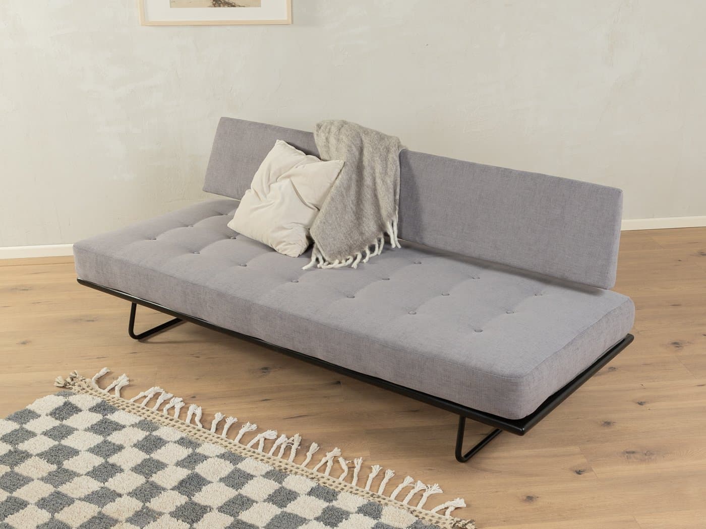 Daybed sofa, grey fabric, black steel, by R. Grunow, Walter Knoll, Germany, 1950s. - 278762