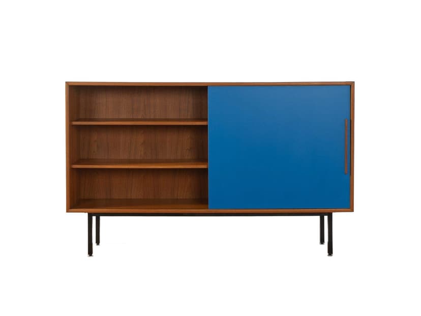 Kredens, niebieski, teak, stal czarna, Formica, Niemcy, lata 60.