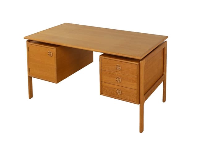 Desk, brown oak, by A. Vodder, Germany, 1960s. - DIMENSION