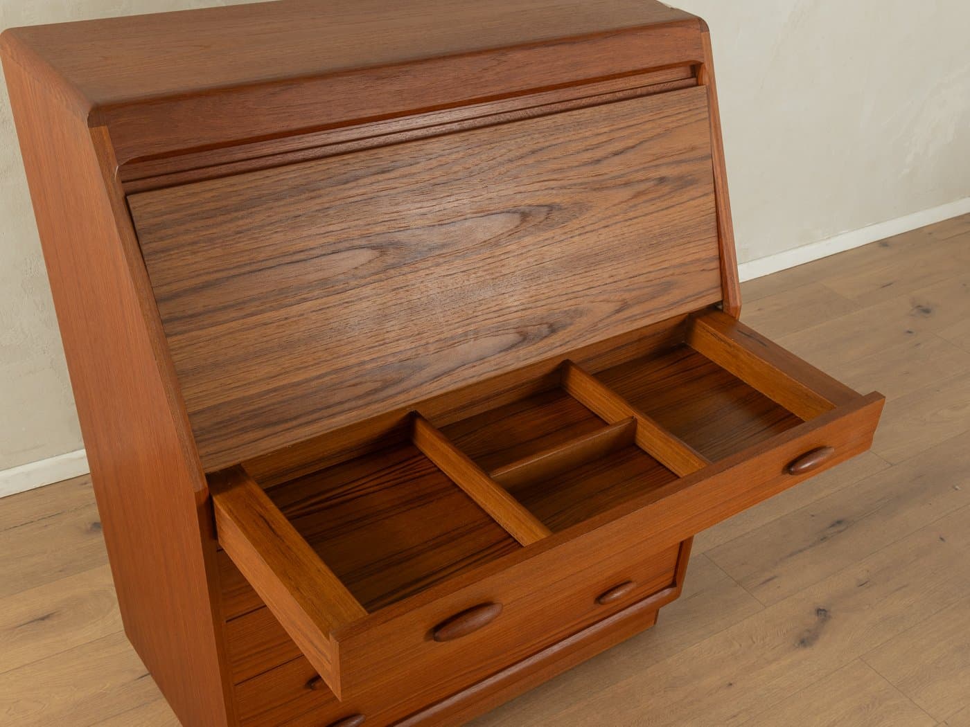 Sekretarzyk Dyrlund, brązowy, teak, Dania, lata 80. - 278683