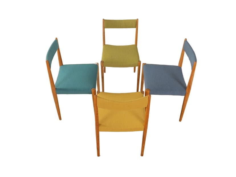 Zestaw czterech krzeseł jadalnianych, multikolor, czereśnia, tkanina, Niemcy, lata 60.