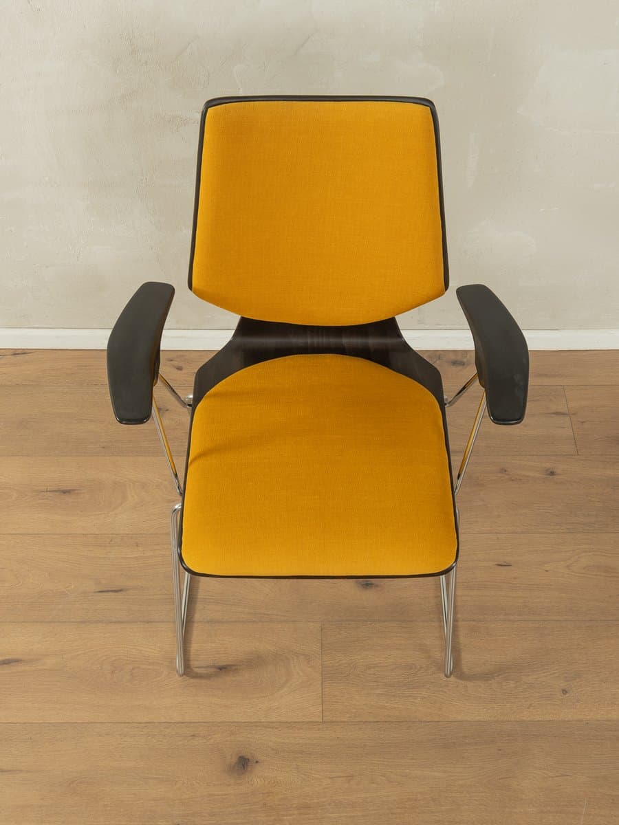 Krzesło jadalniane, musztardowy, tkanina, sklejka czarna, stal chromowana, Niemcy, lata 70. - 278652