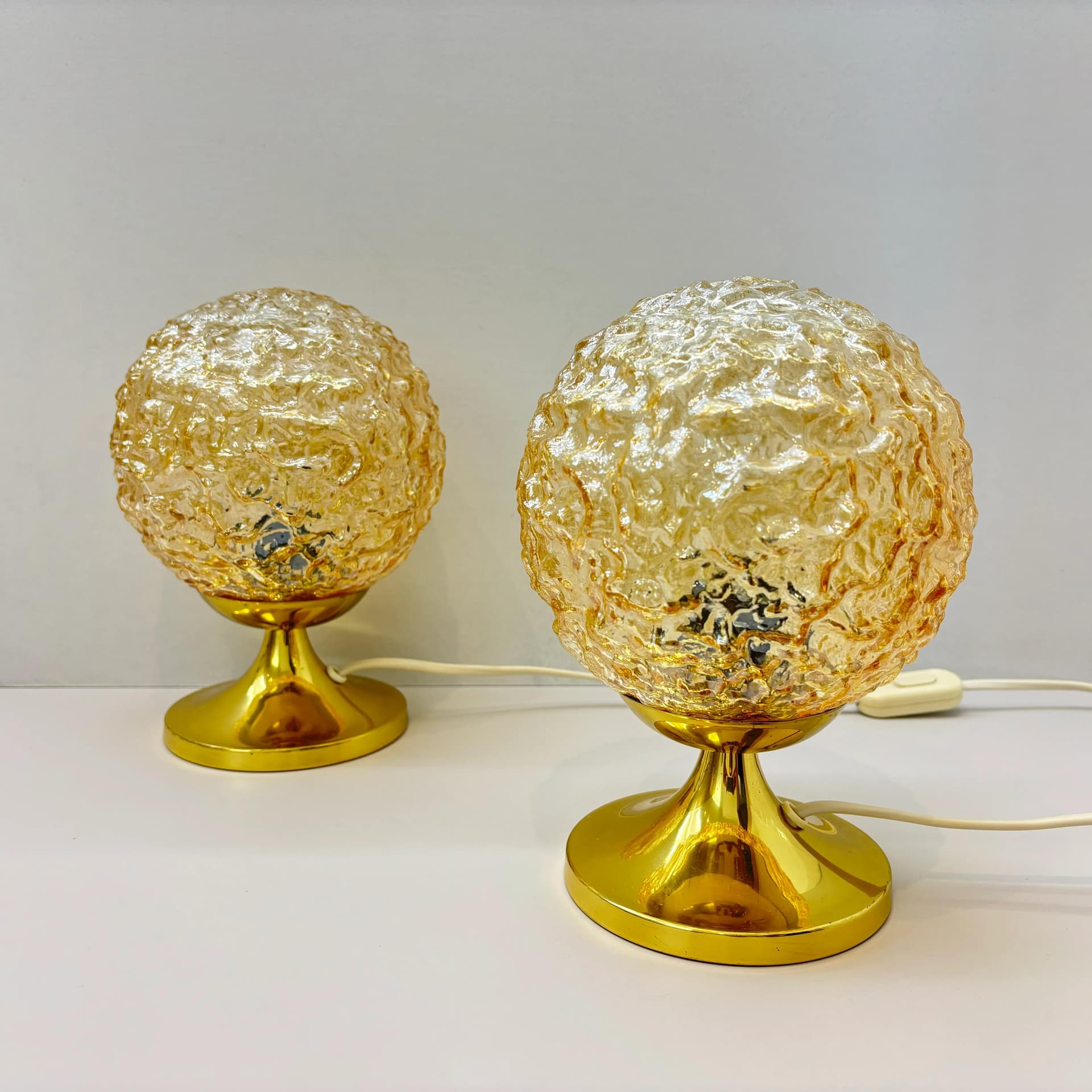 Para lampek nocnych, szkło złoty, stal złoty, Niemcy, lata 70. - 20629