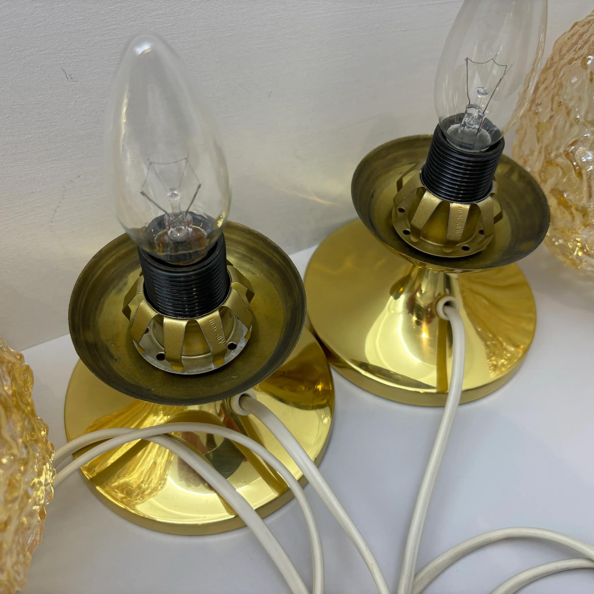 Para lampek nocnych, szkło złoty, stal złoty, Niemcy, lata 70. - 20632