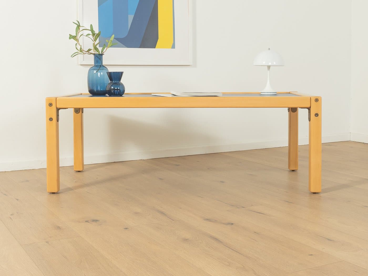 Desk Profilsystem, beech beige, blue Formica, Flötotto, Germany, 1970s. - 278626