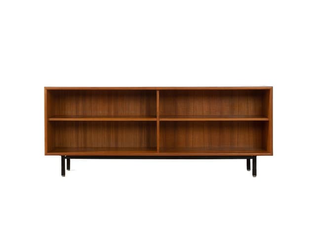 Sideboard, teak brązowy, stal czarna, Formica niebieska, Niemcy, lata 60. - WYMIARY