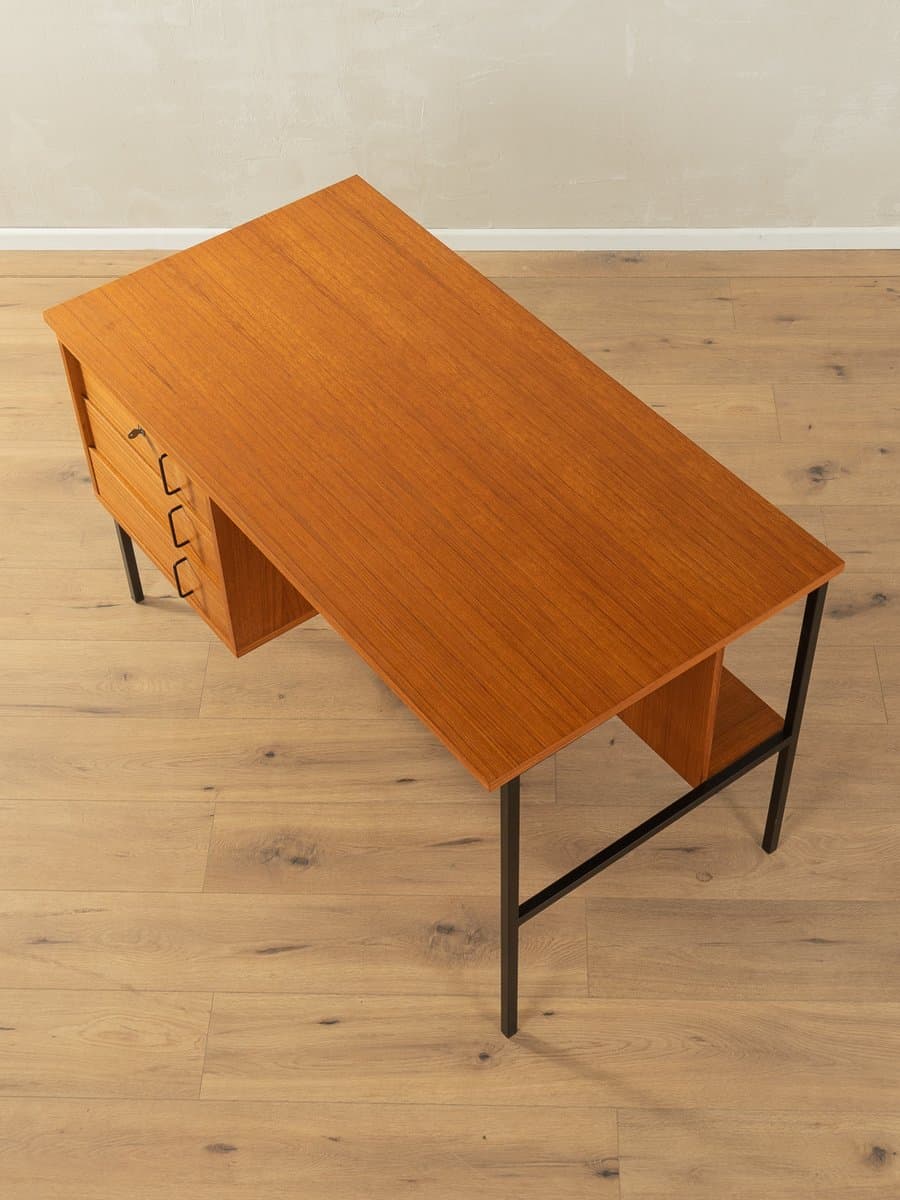 Desk, brown teak, black steel, by G. Renkel, Germany, 1960s. - 278613